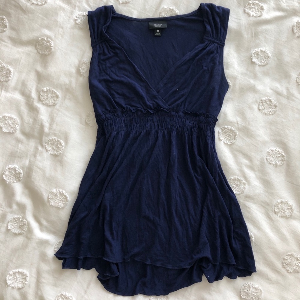 Mossimo Navy Blue V-Neck Flowy Tank Top